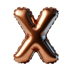 a brown foil balloon shaped like the letter 'X'