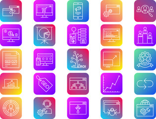 SEO Search Engine Optimization Line RC BG Icon pictogram symbol visual illustration Set