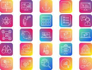 SEO Search Engine Optimization Line RC BG Icon pictogram symbol visual illustration Set