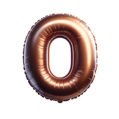 a brown foil balloon shaped like the letter 'O'