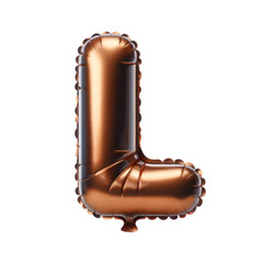a brown foil balloon shaped like the letter 'L'