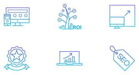 SEO Search Engine Optimization Line Gradient Icon pictogram symbol visual illustration Set