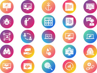 SEO Search Engine Optimization Glyph Gradient Icon pictogram symbol visual illustration Set