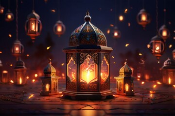 Fototapeta premium Lentera Ramadhan, lentera design illustration.AI generative