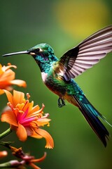 Fototapeta premium Delicate ballet of a hummingbird as it hovers and then gracefully lands on a slender branch