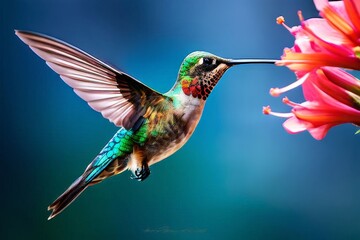 Fototapeta premium Delicate ballet of a hummingbird as it hovers and then gracefully lands on a slender branch