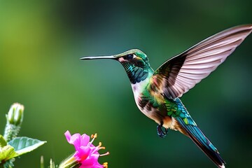 Fototapeta premium Delicate ballet of a hummingbird as it hovers and then gracefully lands on a slender branch