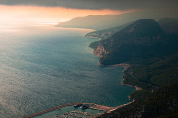 Fototapeta premium view of the sea and mountains in antalya, turkey