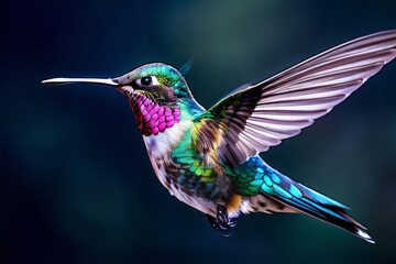Fototapeta premium Delicate ballet of a hummingbird as it hovers and then gracefully lands on a slender branch