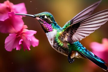 Obraz premium Delicate ballet of a hummingbird as it hovers and then gracefully lands on a slender branch