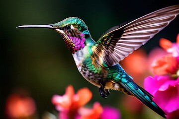 Fototapeta premium Delicate ballet of a hummingbird as it hovers and then gracefully lands on a slender branch