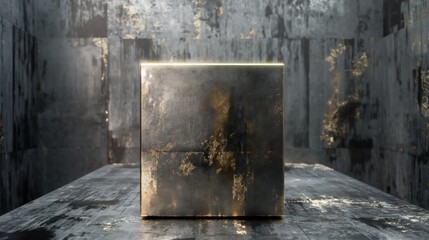 Grey and golden grunge stone cube abstract background. Generative AI