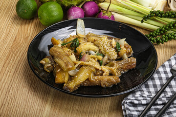 Roasted Thai eggplant with onion