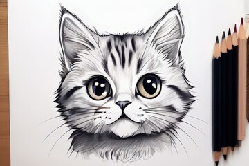 Fototapeta premium drawing of a cat face Generative Ai