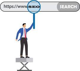 Search engine optimization, Businessman Search engine optimization concept with magnifying glass