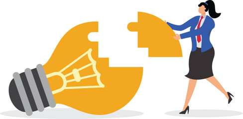 Jigsaw puzzle light bulb Businesswoman