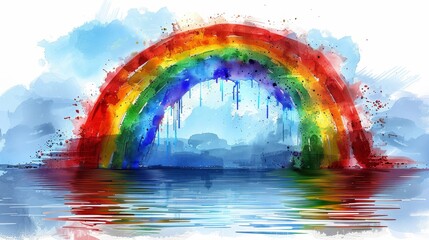 Naklejka premium Rainbow, children's illustration, cute watercolor, acrylic, strong texture, gentle colors, pride day, pride month, 4k HD background, diversity, pride, lesbian, international children's day，4K Wallpape