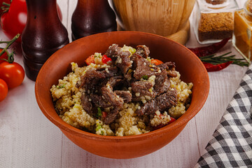 Traditional couscous with beef and vegetables