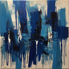 abstract acrylic painting in blue tones
