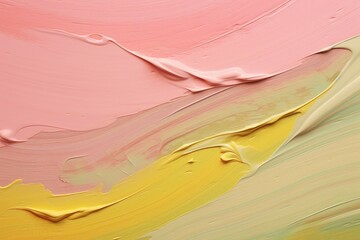 立体的な油絵・抽象背景バナー）黄緑・黄色・ピンクのカーブ