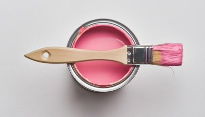 pink paint can with  paintbrush 