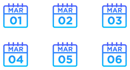 March Calendar Line Gradient Icon pictogram symbol visual illustration Set