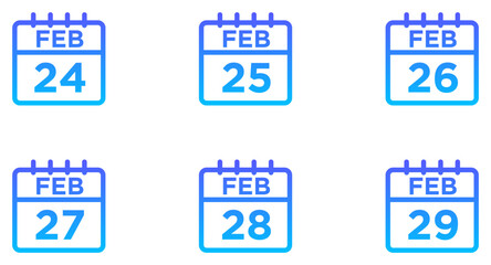 February Calendar Line Gradient Icon pictogram symbol visual illustration Set