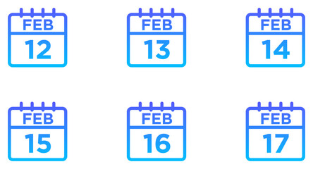February Calendar Line Gradient Icon pictogram symbol visual illustration Set