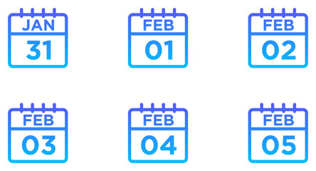 February Calendar Line Gradient Icon pictogram symbol visual illustration Set