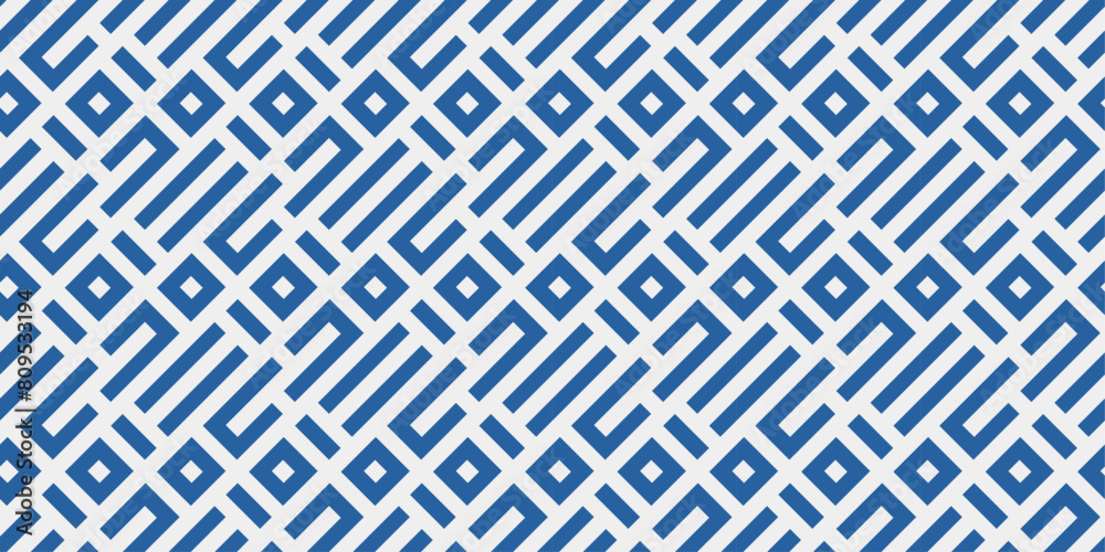 Poster A labyrinthine pattern of squares and corridors. Vector blue maze, repeating pattern. Diagonal blue labyrinth pattern.