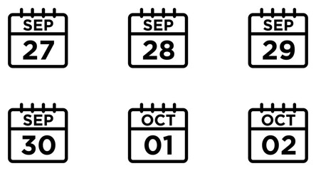 September Calendar Line Icon pictogram symbol visual illustration Set