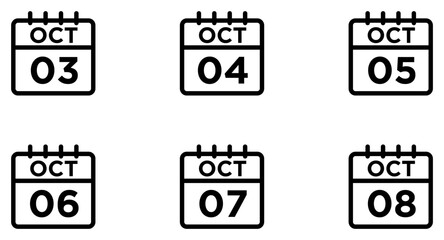October Calendar Line Icon pictogram symbol visual illustration Set
