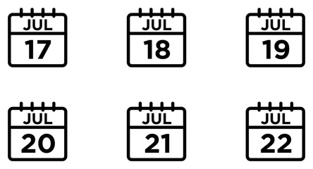 July Calendar Line Icon pictogram symbol visual illustration Set