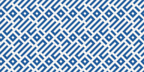 A labyrinthine pattern of squares and corridors. Vector blue maze, repeating pattern. Diagonal blue labyrinth pattern.