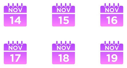 November Calendar Glyph Gradient Icon pictogram symbol visual illustration Set