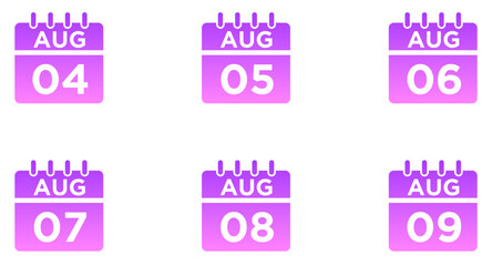 August Calendar Glyph Gradient Icon pictogram symbol visual illustration Set