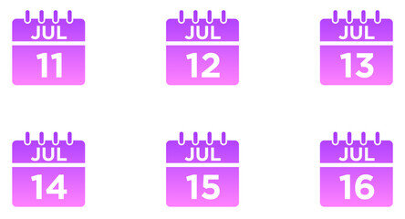 July Calendar Glyph Gradient Icon pictogram symbol visual illustration Set