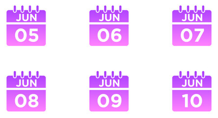 June Calendar Glyph Gradient Icon pictogram symbol visual illustration Set