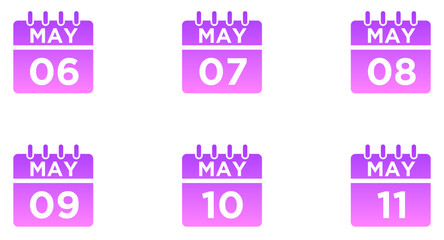 May Calendar Glyph Gradient Icon pictogram symbol visual illustration Set