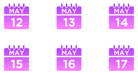 May Calendar Glyph Gradient Icon pictogram symbol visual illustration Set