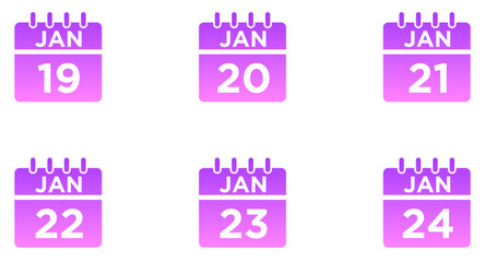 January Calendar Glyph Gradient Icon pictogram symbol visual illustration Set