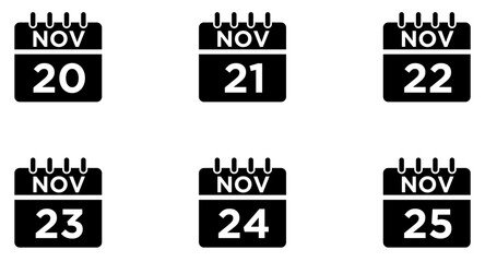 
November Calendar Glyph Icon pictogram symbol visual illustration Set
