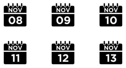 
November Calendar Glyph Icon pictogram symbol visual illustration Set
