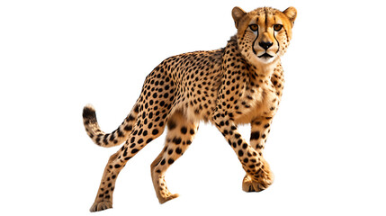 leopard walking in front of white background