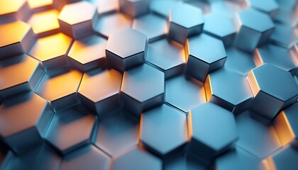 Abstract 3d rendering of hexagons background. Futuristic shape.