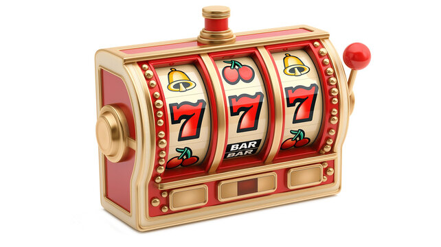 Online casino. 3D slot machine isolated on a transparent background
