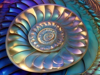 Create a holographic Fibonacci spiral, with each segment expanding in proportion to the Fibonacci sequence, forming a visually captivating pattern.