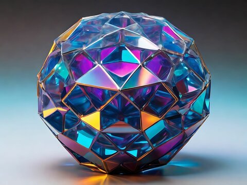 Design a holographic truncated icosidodecahedron, a polyhedron with twenty hexagonal and twelve decagonal faces, creating an intricate geometric structure.