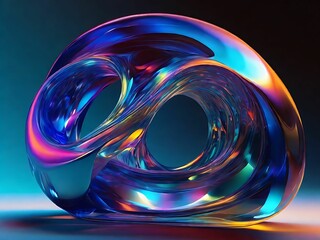 Illustrate a holographic Klein bottle, a non-orientable surface with no distinct inside or outside, twisting and turning in three-dimensional space in a visually captivating manner.