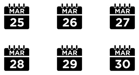 March Calendar Glyph Icon pictogram symbol visual illustration Set